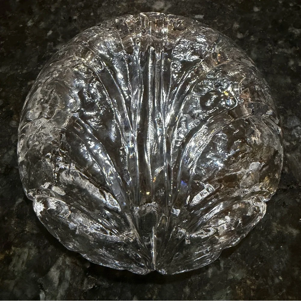 Vintage Orrefors Eden Crystal Cabbage Leaf Bowl | 70s Scandinavian Trinket Dish